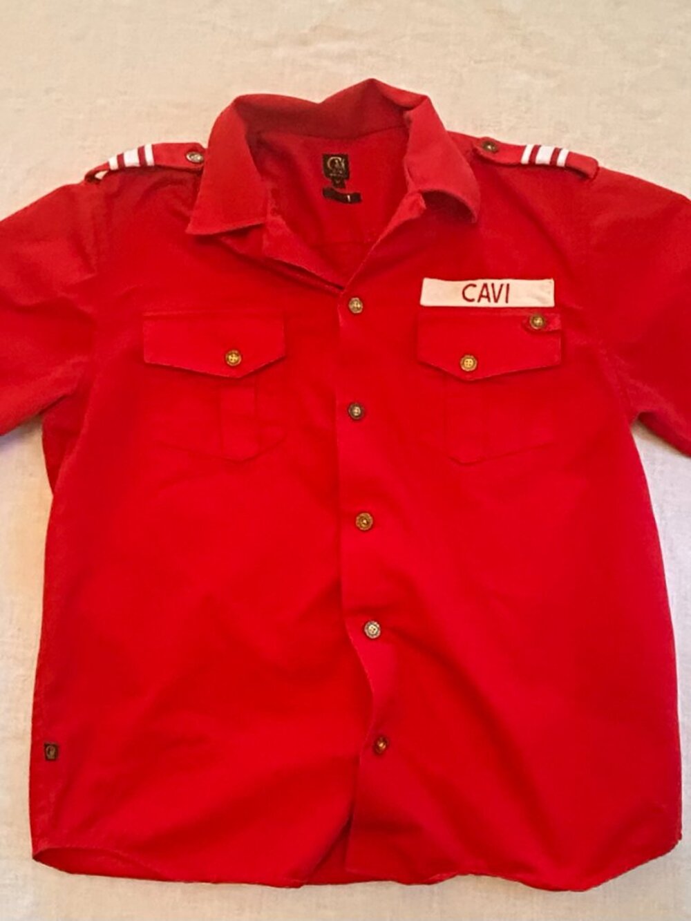 Military-style shirt from CAVI, men's M, red & white, button details #eurostyle